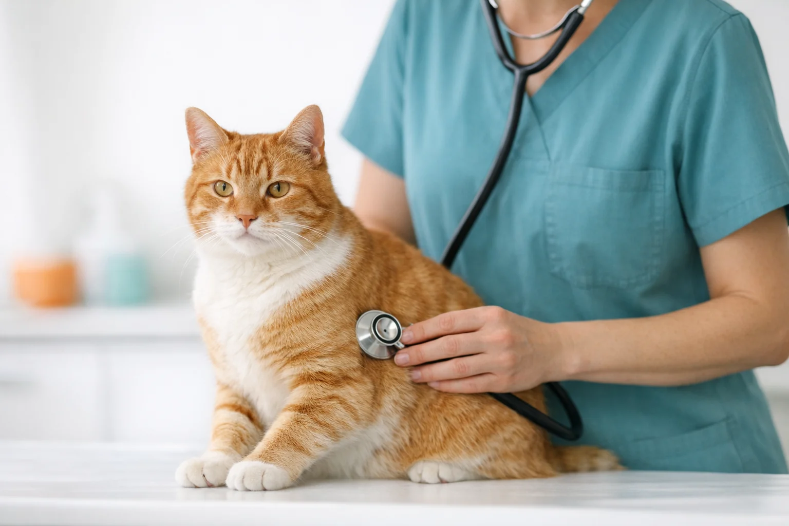 Ruhiger Gesundheitscheck einer Katze in der Tierarztpraxis