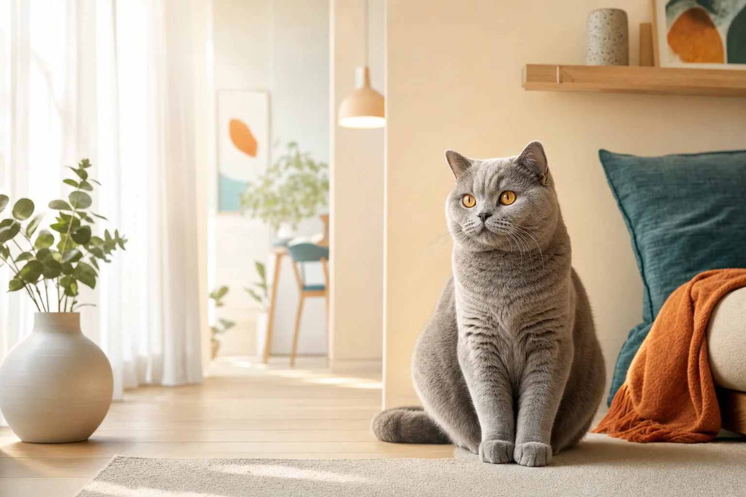 Britisch Kurzhaar Katze in ruhigem Wohnumfeld